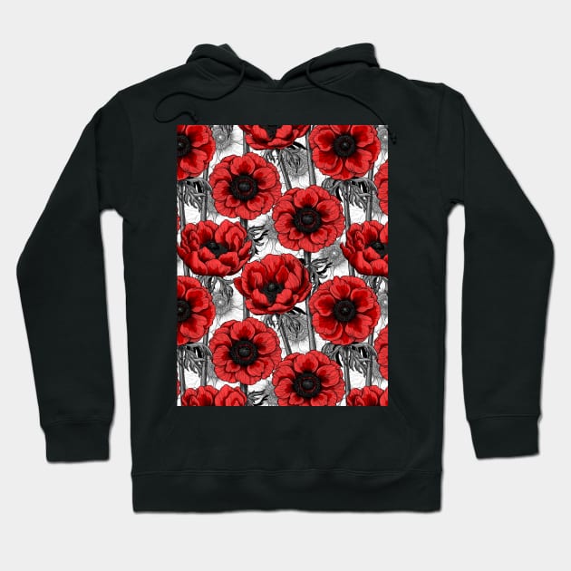 Red anemone garden Hoodie by katerinamk